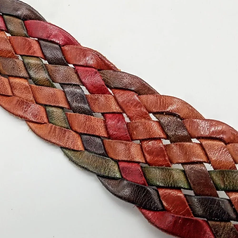 Red Green Brown Braided Leather Belt